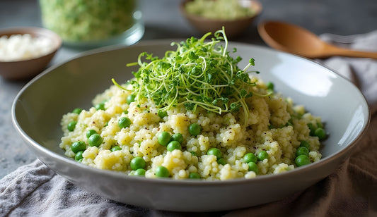 Broccoli Sprout Risotto with Peas