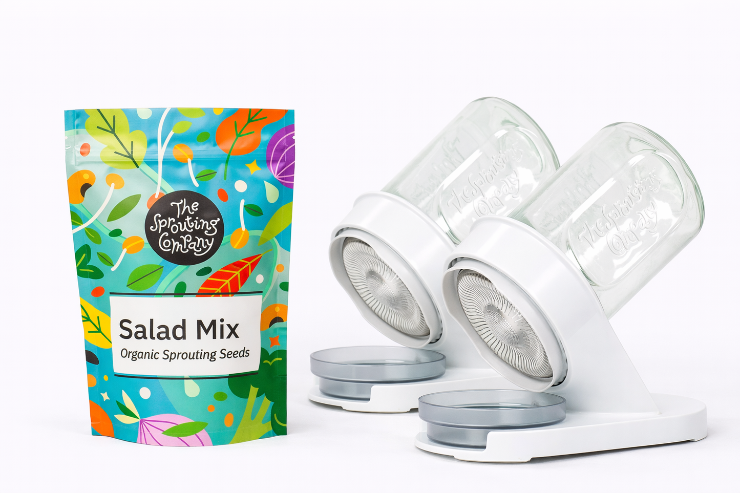 Organic salad mix with countertop sprouter