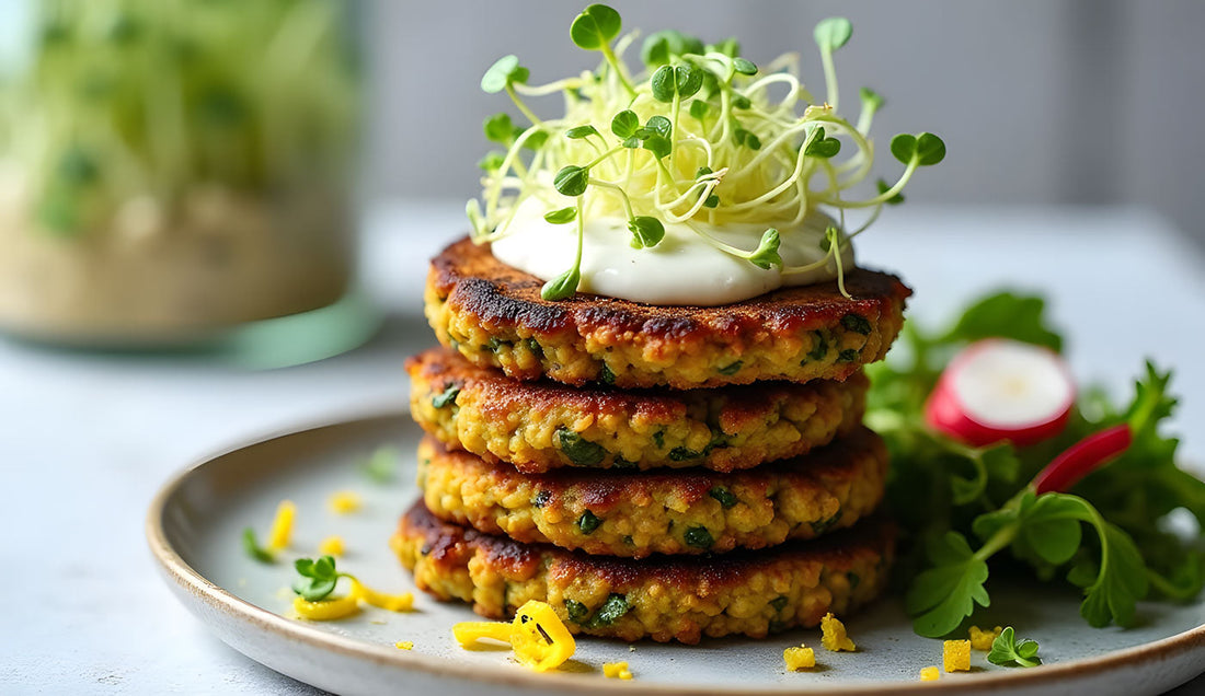 Alfalfa Sprout and Lentil Patties with Lemon-Yogurt Sauce