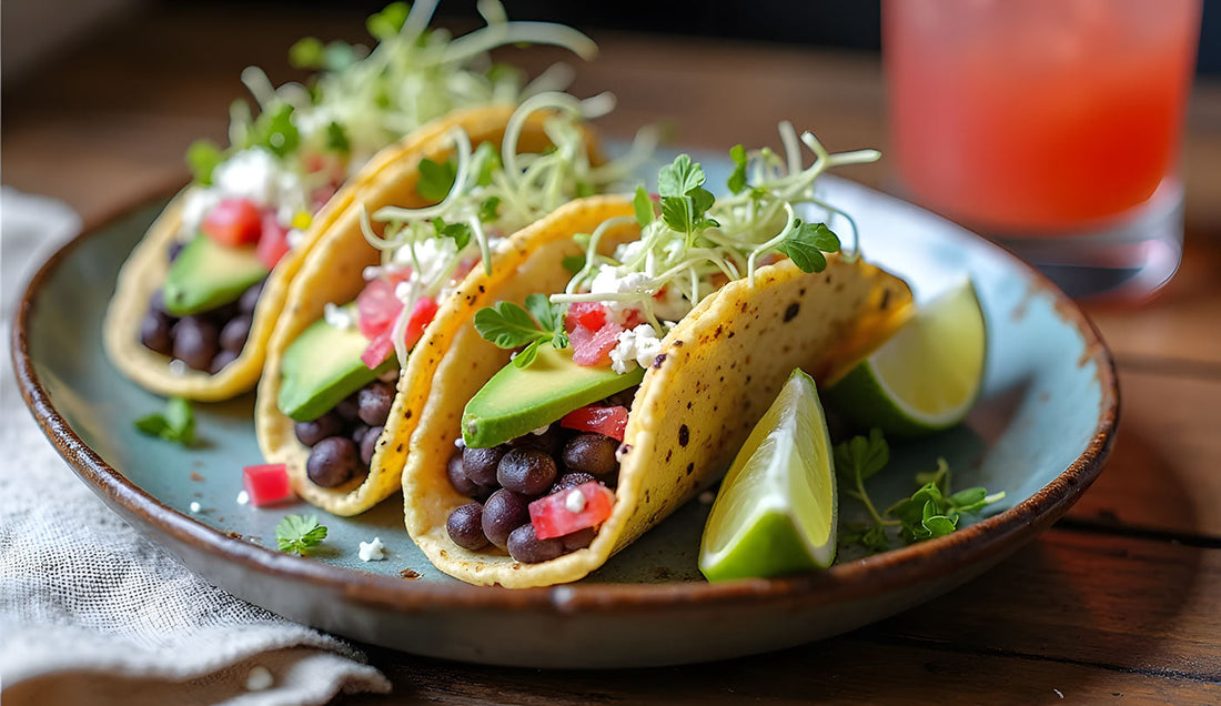 Radish Sprout and Black Bean Tacos