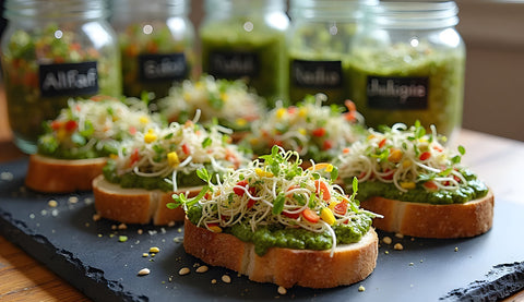 Salad Mix Sprout Pesto Bruschetta
