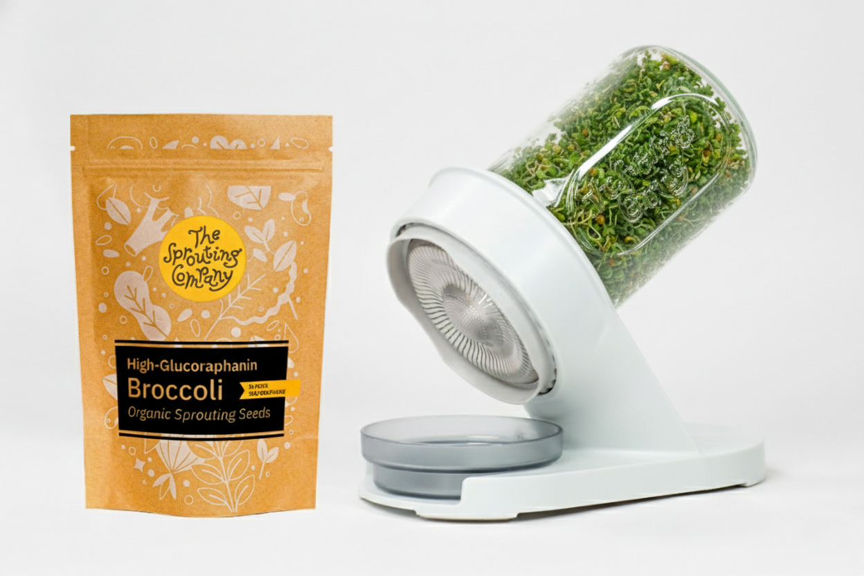 Broccoli seeds pack with glass sprouter product