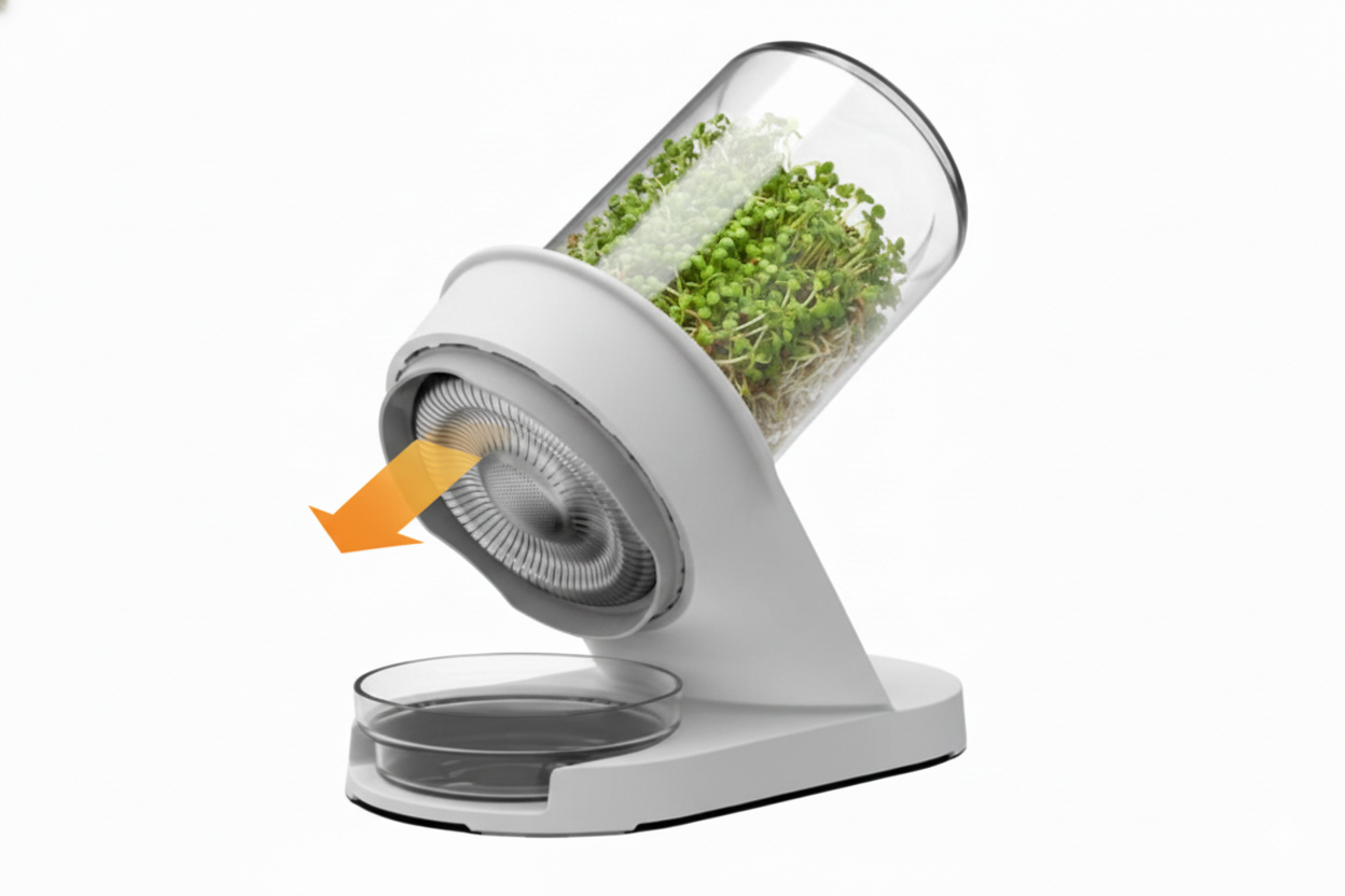 The Sprouter airflow ventilation system diagram showing glass jar design