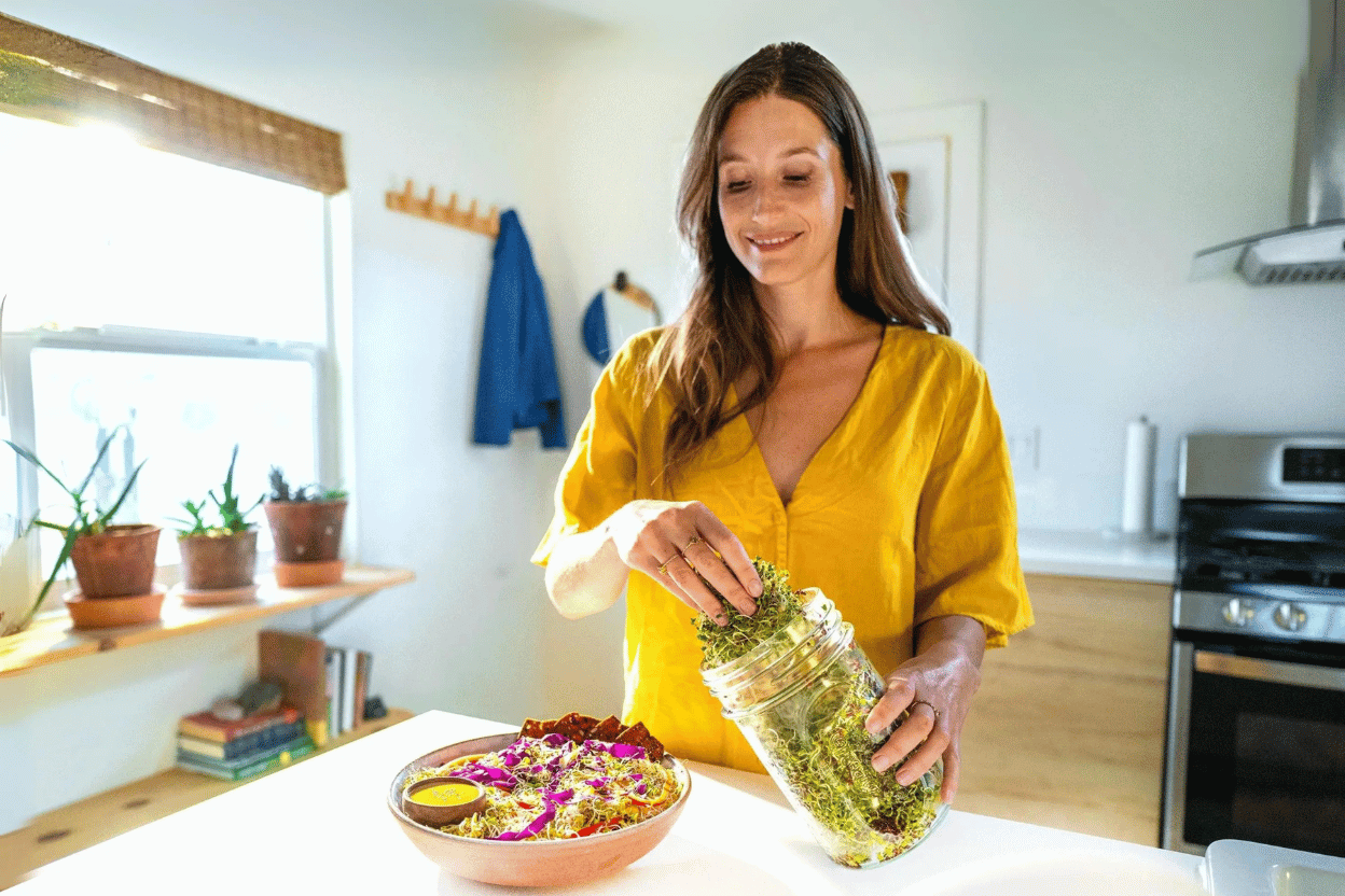Sprout Salad in a bowl made by a Lady